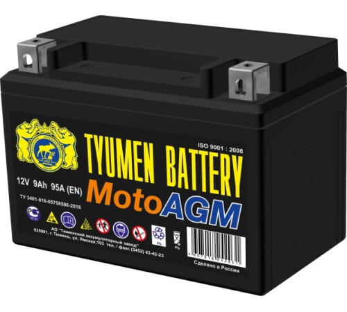 Аккумулятор мото AGM 6МТС-9 9Ah (110A) (12V) п/п (+;-) болт